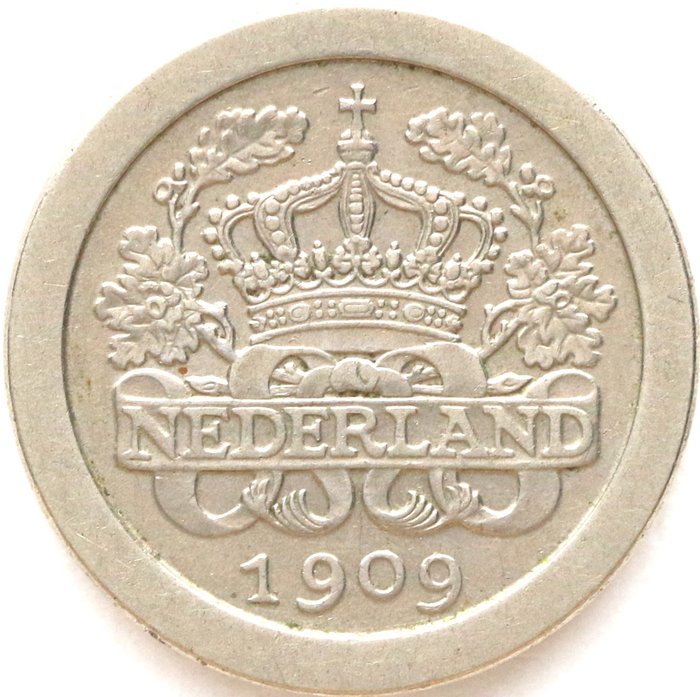 荷蘭. Wilhelmina (1890-1948). 5 Cents 1909 ZELDZAAM - AVONDKWARTJE  (沒有保留價)