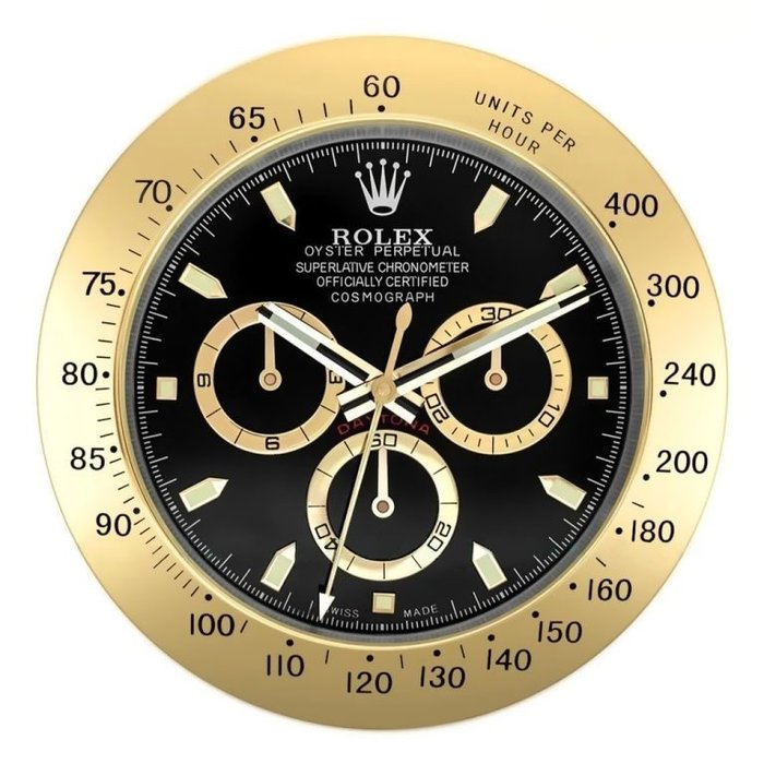 Wall clock - Concessionaire Rolex Cosmograph Daytona Gold Display Clock - Aluminium, Glass - 2020+