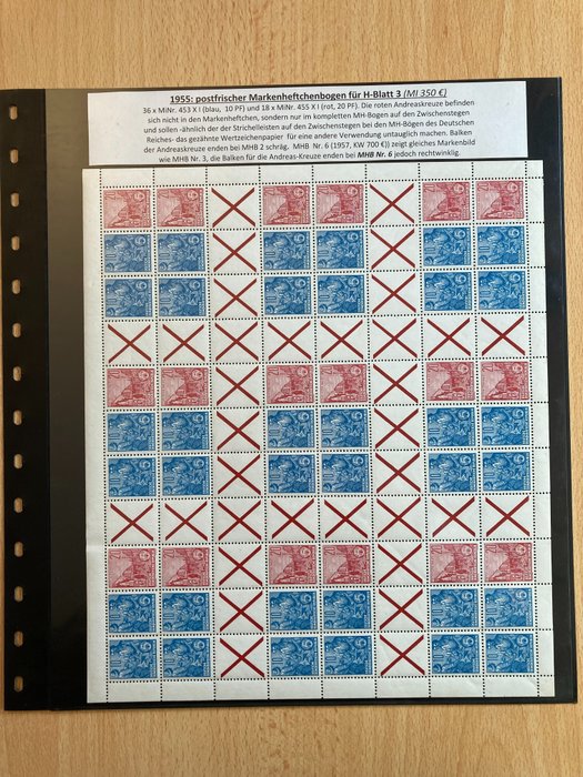 República Democrática Alemã 1955 - Mint nunca articulado, folha completa do livreto de selos nº 3 - Michel DDR MHB Nr. 3