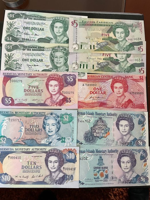 世界. - 10 banknotes - all Queen Elizabeth II - various dates  (沒有保留價)