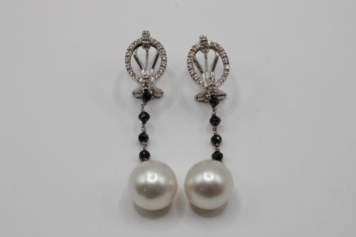 Earrings - 18 kt. White gold -  0.45 tw. Diamond  (Natural) - Pearl 
