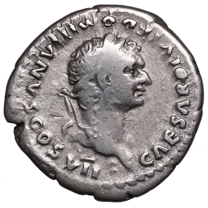 羅馬帝國. 圖密善 (AD 81-96). Denarius Rom, Korinthischer Helm auf Thron, unter TITUS
