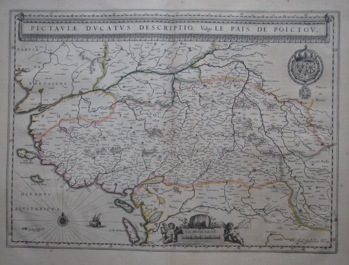 歐洲, 地圖 - 法國/普瓦圖; W. Blaeu - Pictaviae Ducatus Descriptio, Vulgo Le Pais de Poictou - 1621-1650