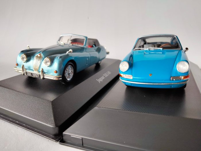 Jaguar Collection, Porsche 911 Collection 1:43 - 2 - Miniatura de carro desportivo - Jaguar XK140 Roadster (1957) + Porsche 901 (1964)