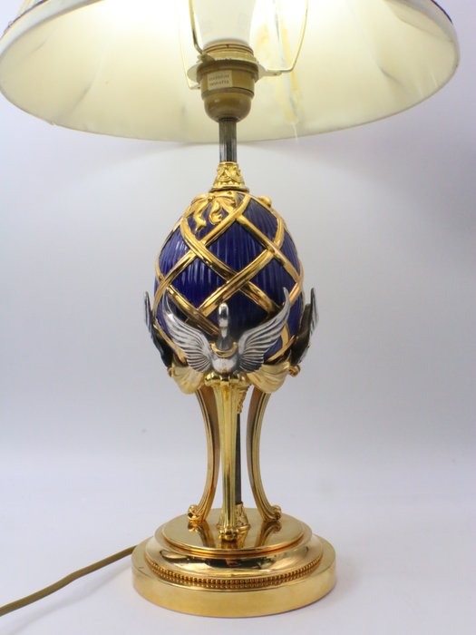 House of Faberge - Lampe - Lampe Oeuf Impériale - Plaqué Or 24 Carats & Plaqué Argent 925, Lapis Lazuli, Porcelaine, Émail