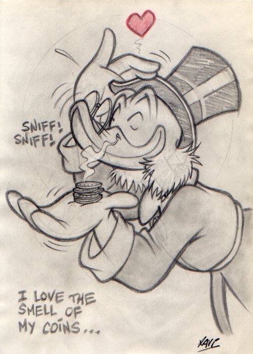 XAVI (Xavier Vives Mateu) - 1 Pencil drawing - Uncle Scrooge - Just loving this smell... - 2024