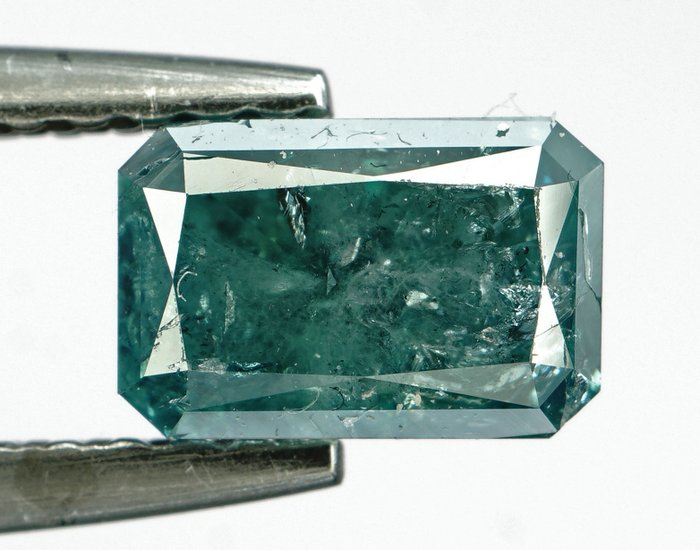 Zonder Minimumprijs - 1 pcs Diamant  (Kleurbehandeld)  - 1.11 ct - Radiant - Fancy intense Blauw - P2 - Antwerp International Gemological Laboratories (AIG Milan)