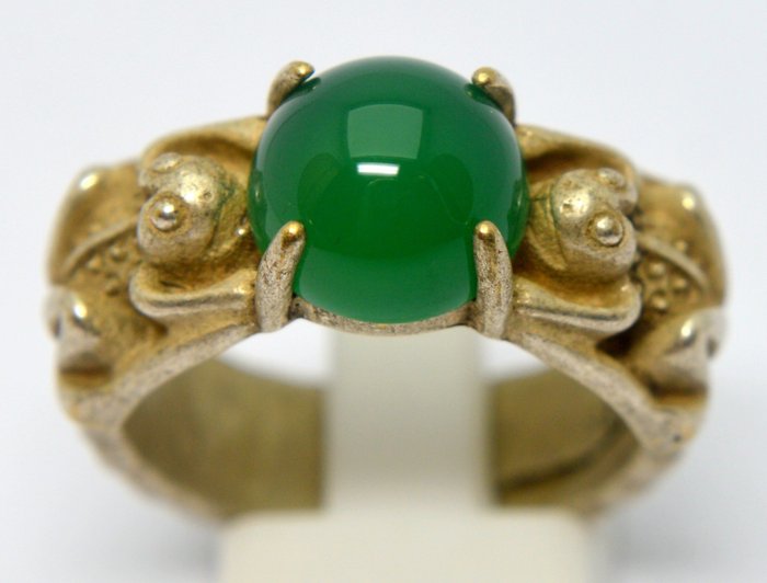 No Reserve Price - Frog - Ring Silver Jade 