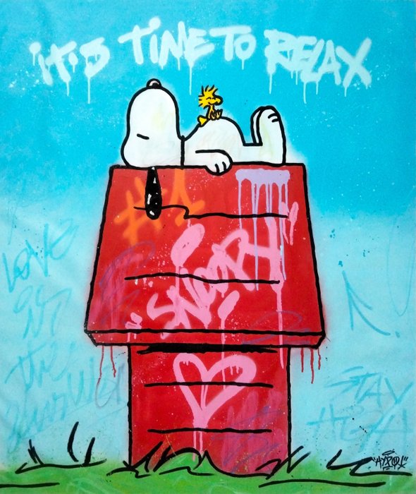 Hipo (1988) - Snoopy & Woodstock - It's time to relax (Original artwork) XL