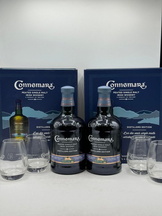 Connemara Peated Distillers Edition with glasses  - 70cl - 2 flessen