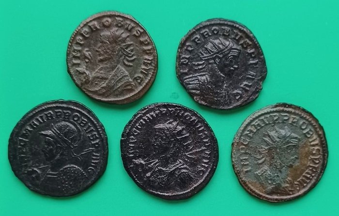 Impero romano. Probo (276-282 d.C.). Lot of 5 Antoniniani