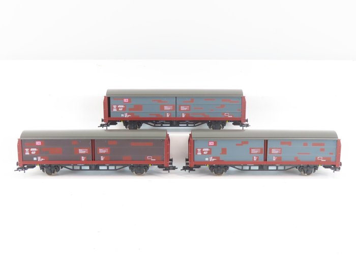 Fleischmann H0 - 533709 - Modellbahn-Güterwagenset (1) - Garnituren mit 3 zweiachsigen Schiebewandwagen - DB