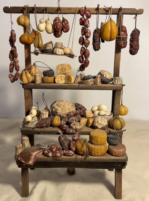雕塑, Banchetto di formaggi e salumi - 40 cm - 木, 有