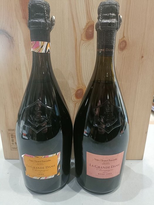 1996 Veuve Clicquot, La Grand Dame Rosé 1995 & Brut 1996 - Șampanie - 2 Sticle (0.75L)