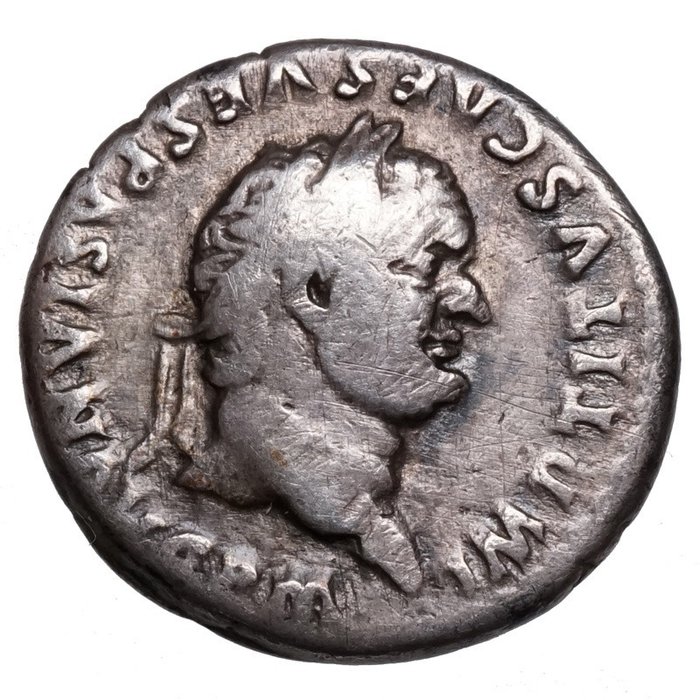 罗马帝国. 提图斯 （公元 79-81）. Denarius Rom, DELPHIN auf Dreibein