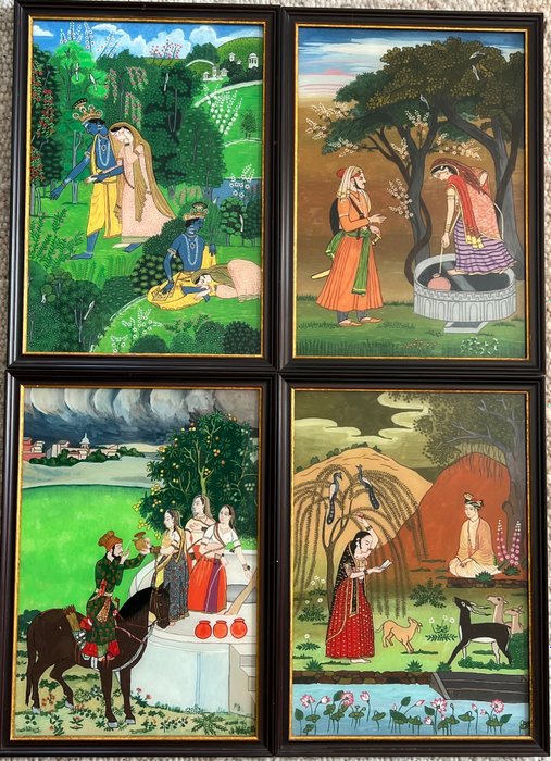 Kangra Ragamala målning bakom glasmålning - Glas, Shellac färg - Indien - mitten av 1900-talet