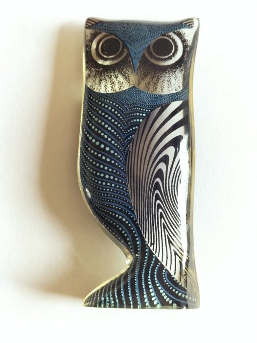 Abraham Palatnik - sculptuur, Sculpture - Uil / Owl - Blue - 8,5 cm. - Lucite Acrylic - Brazilië - jaren 60 /70,  20e Eeuw - 8.5 cm - Lucite / Acrylic