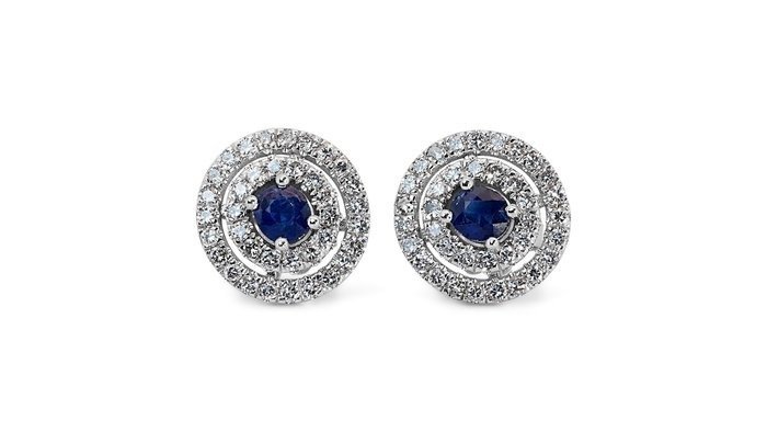 Sans Prix de Réserve - Boucles d'oreilles - 18 carats Or blanc -  1.68 tw. Saphir - Diamant 