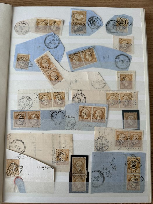 Frankreich  - Etüde Y&T 21 Briefmarken „Napoleon 10c bistre“, GC.. seltene dt-Fragmente