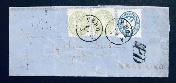 奥地利  - 伦巴第威尼托 3+3+10 nelle 1866 维罗纳字母 PD 意大利米兰
