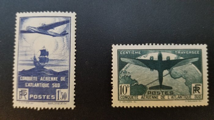 França 1936/1936 - CONQUISTA AÉREA DO ATLÂNTICO SUL - Y&T n°320 et 321