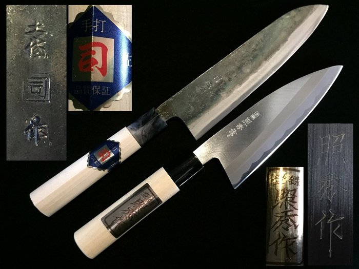 Set of 2 / 司 TSUKASA 照秀 TERUHIDE / 出刃 DEBA 牛刀 GYUTO - 餐刀 (2) - 日本菜刀 - 木, 钢