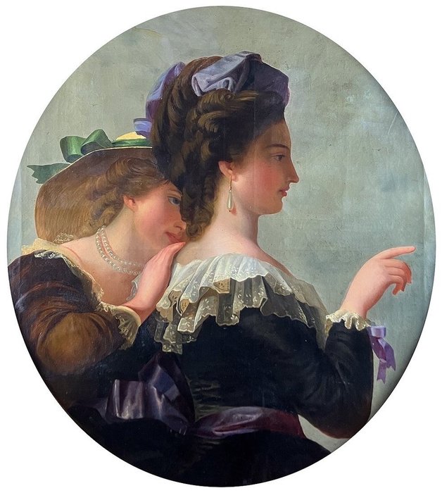 European School (XIX) - 19th century oil painting of two women