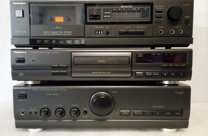 Technics - SU-V300 固态合并式放大器、SL-PG390 CD 播放器、RS-B205 卡带录音机-播放器 - 高保真音响套装