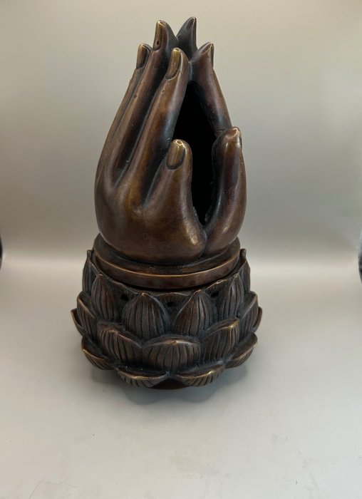 Quemador de incienso de mano de Buda - Bronce - China - Finales del siglo XX