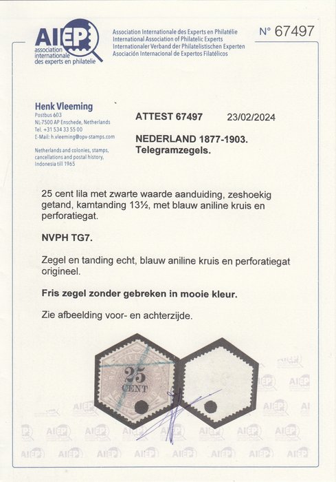 Nederland 1903 – Telegramzegel – NVPH TG7