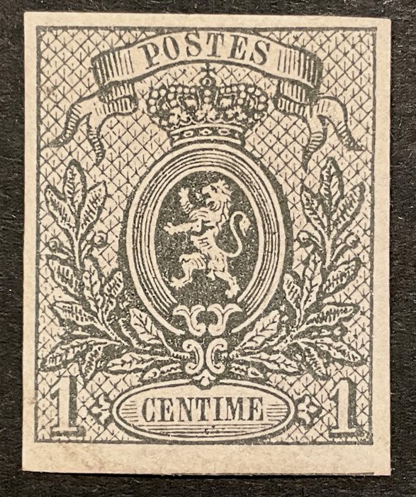 Belgien 1866/1867 - Lille løve - 1c Grå UNTOOTD - Store marginer - med kvalitetsmærke - OBP 22