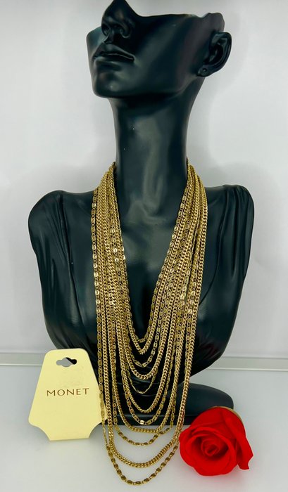 MONET Vintage Extravagant  11 Strand - S Curb Spiral Link 22kt Triple - Placcato oro - Collana