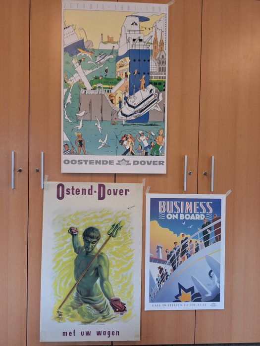 Miessen , Alain Chang & Ever Meulen - Drie toeristische affiches Oostende : Jetfoil 1981-1991" Ever Meulen , Ostend – Dover met uw wagen - 1980s