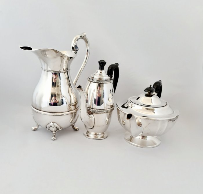 茶壶 (3) - 2 件精美茶壶和 1 个水壶 - 镀银