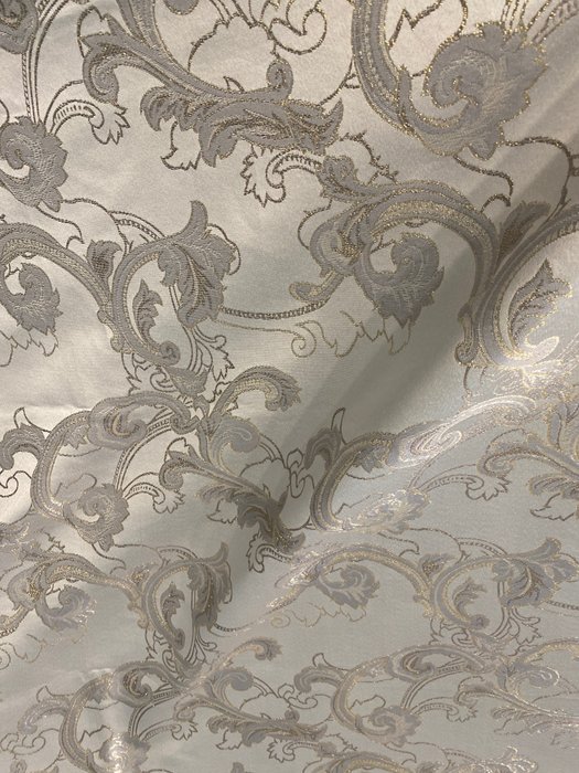 san leucio luxueux tissu damassé en soie gris perle fini en or - Textile  - 280 cm - 270 cm