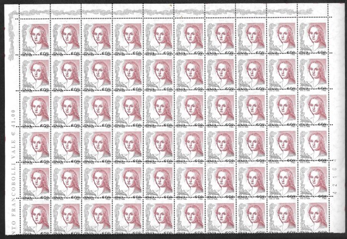 Italian Republic 2003 - Donna nell'Arte from €0.41 Block of 60 Pcs. Variety with Shifted Perforation