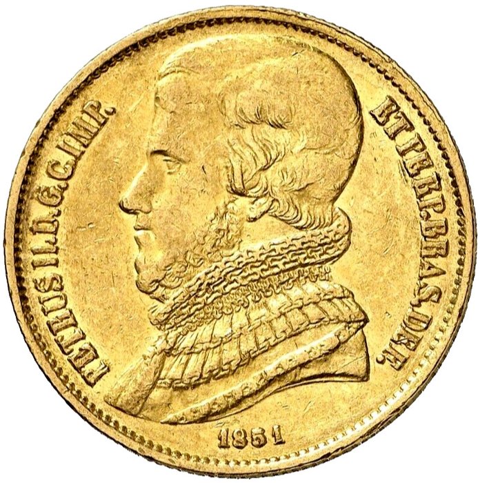 巴西. Pedro II 1831-1889. 20.000 Reis 1851 Rio de Janeiro