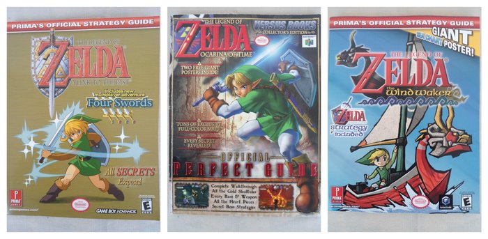 Nintendo - THE LEGEND OF ZELDA : A link to the past / Ocarina of time / The wind waker - Strategy guide - Nintendo Game Boy Advance / Nintendo 64 / Nintendo Game Cube - Tv-spelsuppsättning (3) - Utan original låda