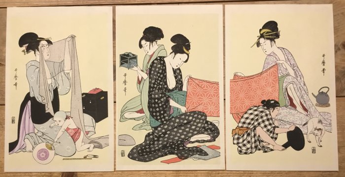 Het sorteren en naaien van lappen stof - Kitagawa Utamaro (1753-1806) - Japan