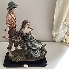 Bronces Portugal – Beeld, Man met vrouw in kar – 45 cm – Composiet, Hout