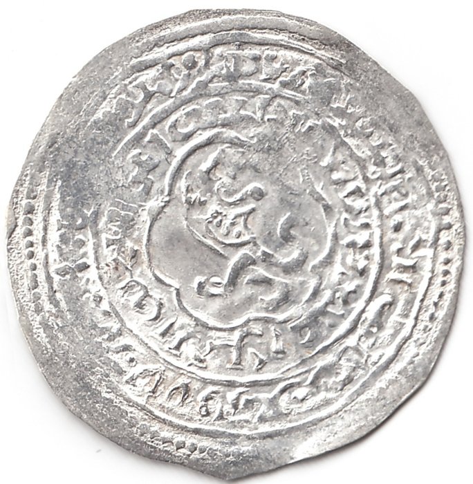 伊斯兰阿拉伯。拉苏利登·哈里发. al-Malik al-Mujahid sayf al-Islam Ali. AR Dirham,Scarce* Al-Mahjam mint AH 721-764. Löwe;1,94g/28mm  (没有保留价)