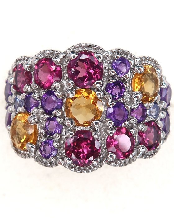 紫水晶 - 銀, 尊貴戒指 - 內心平靜：和諧與寧靜 - 石榴石、黃水晶 - 戒指