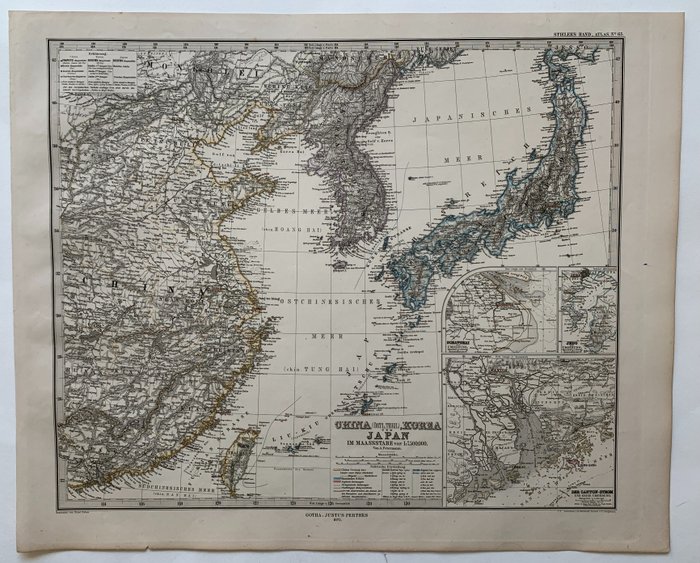 Aasia, Kartta - Japani; A. Stieler - China (östl.Theil), Korea und Japan - 1872