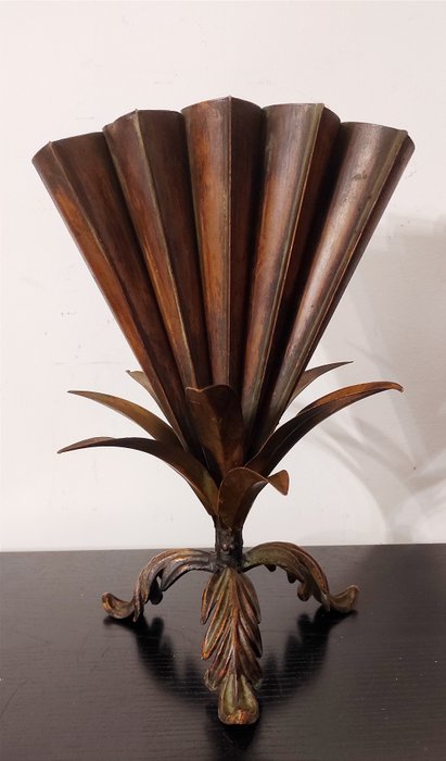 花瓶 (1) -  郁金香篮，新艺术风格 32 厘米  - 金属、铜