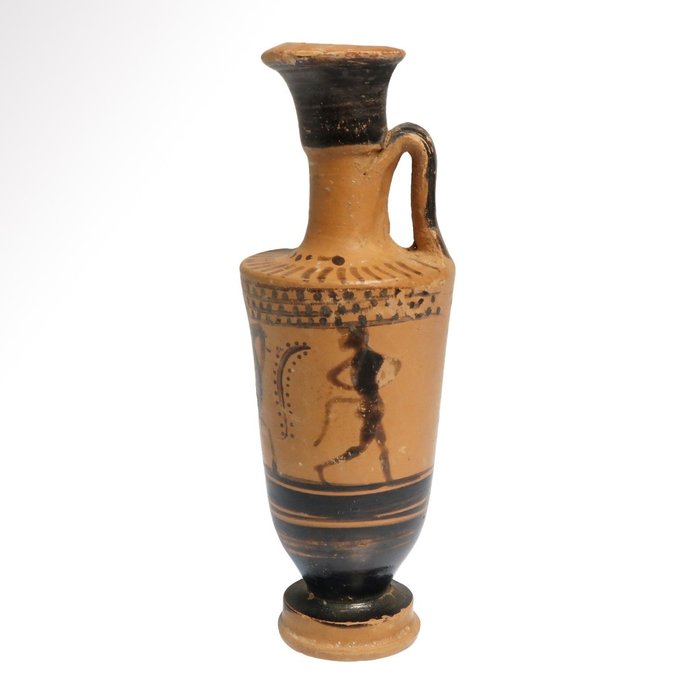 Altgriechisch Terracotta Schwarzfigurige Keramik-Lekythos mit Satyr und Reiter
