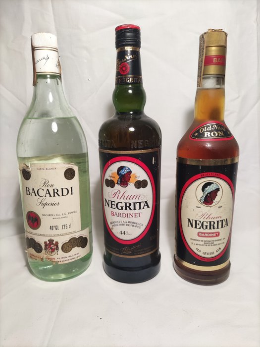 Bacardi + Negrita Bardinet & OLd Nick Bardinet  - b. 1970s, 1980s - 0.75 Ltr, 1.0 Litre - 3 bottles