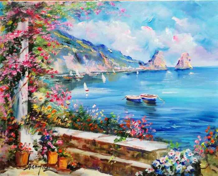 Alfredo Grimaldi (1950) - Primavera a  Capri (golfo di Napoli)