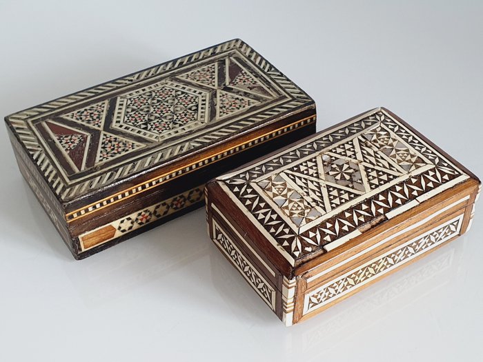 Miniaturowe mozaiki szkatułkowe, pięknie dekorowane małe pudełka - Schmuckschatulle (2) - Holz, Knochen, Perlmutt