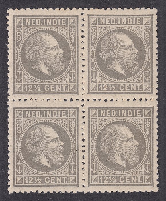 Niederländisch-Indien 1888 - König Willem III., im Viererblock - NVPH 10