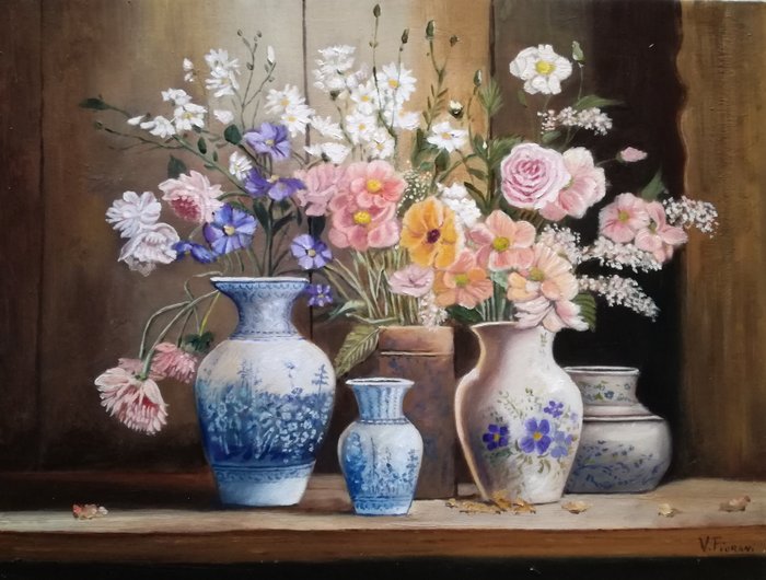 V. Fiorani (XX) - Vasi con fiori